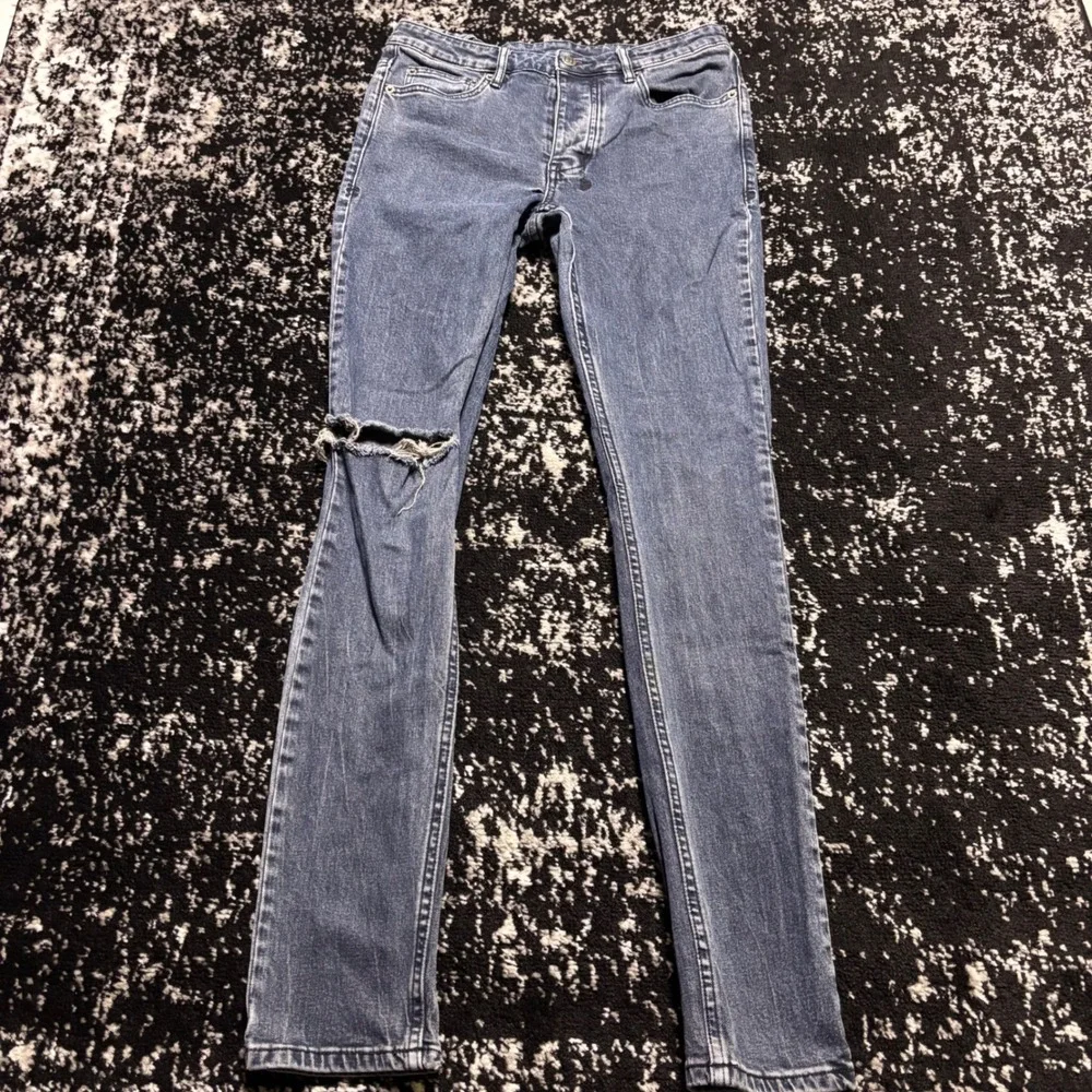 Ksubi Mens Distressed Skinny Jeans Blue Denim Size 29 Button Fly Distressed